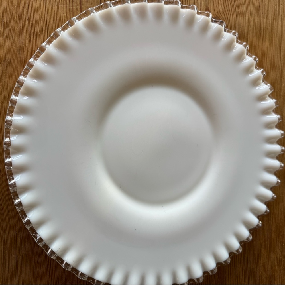 Fenton White Cake Plate with Clear Edges